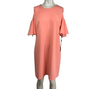 Calvin Klein Coral Cold Shoulder Flutter Sleeve Sheath Dress Size 12